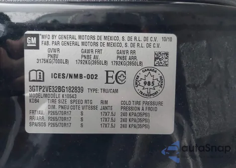 2011 GMC Sierra 1500 Sle from USA, damaged, VIN 3GTP2VE32BG182839